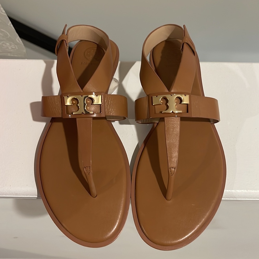 Tory Burch Tan Gigi T-Strap Flat Sandals